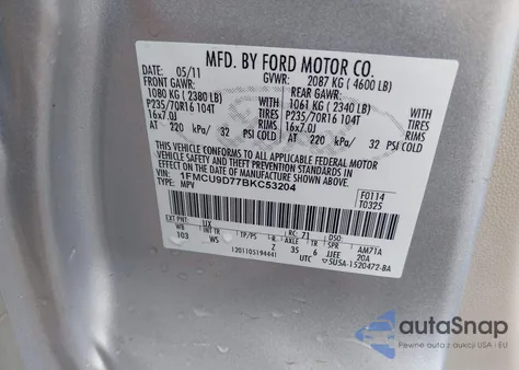 2011 Ford Escape Xlt z USA, uszkodzony, nr VIN 1FMCU9D77BKC53204